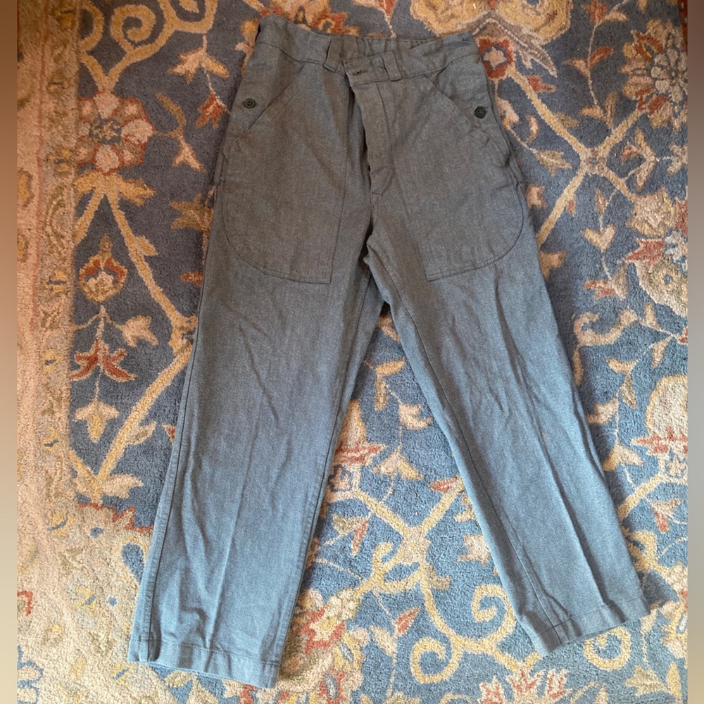 Vintage Gray Green Cotton Women's Trousers